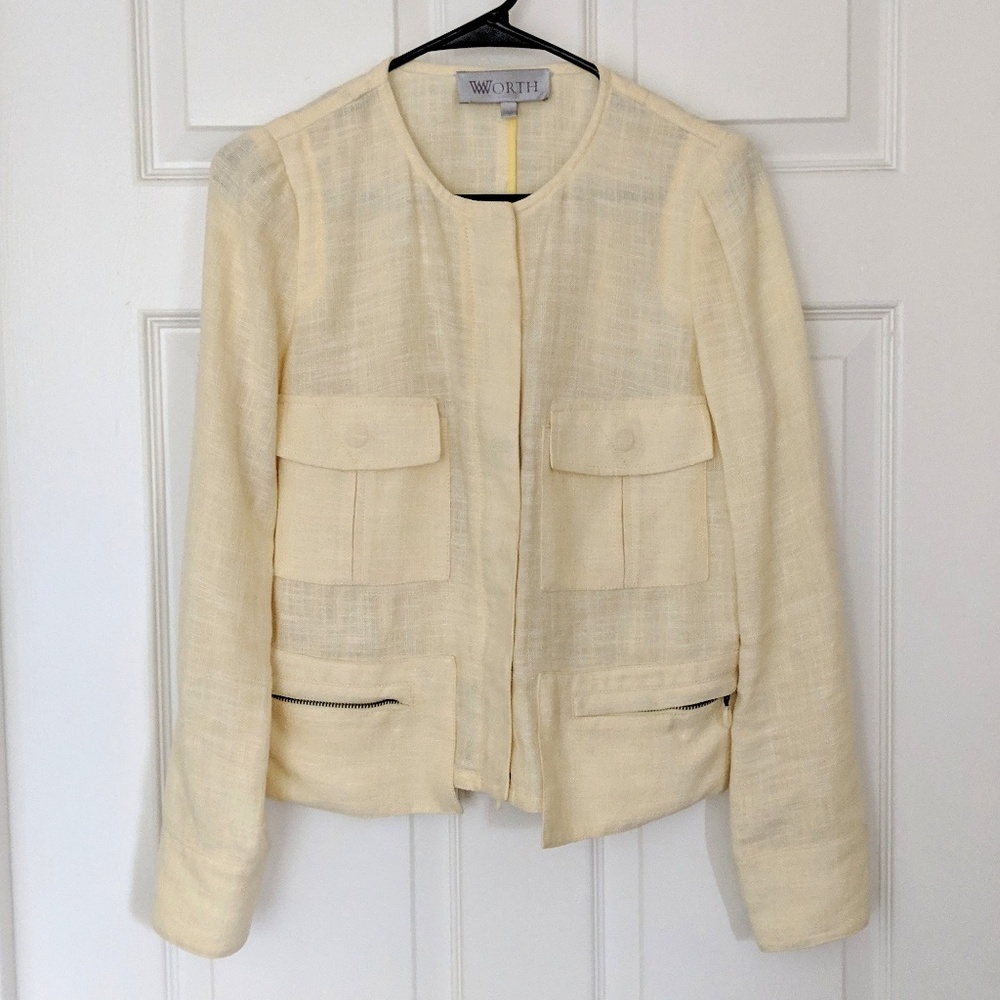 Linen utility jacket in light yellow
